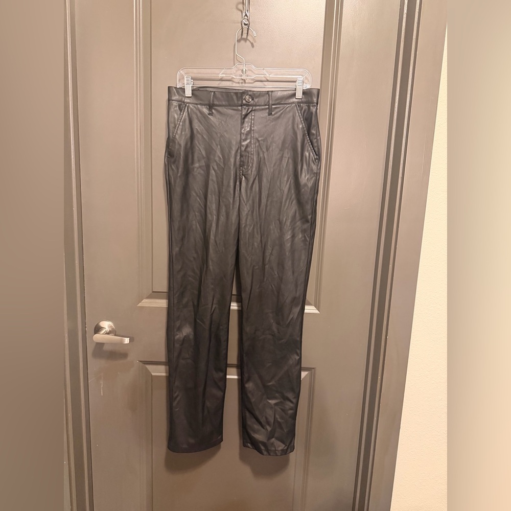 sofia by sofia vergara Black Faux Leather Straight-Leg Pants
